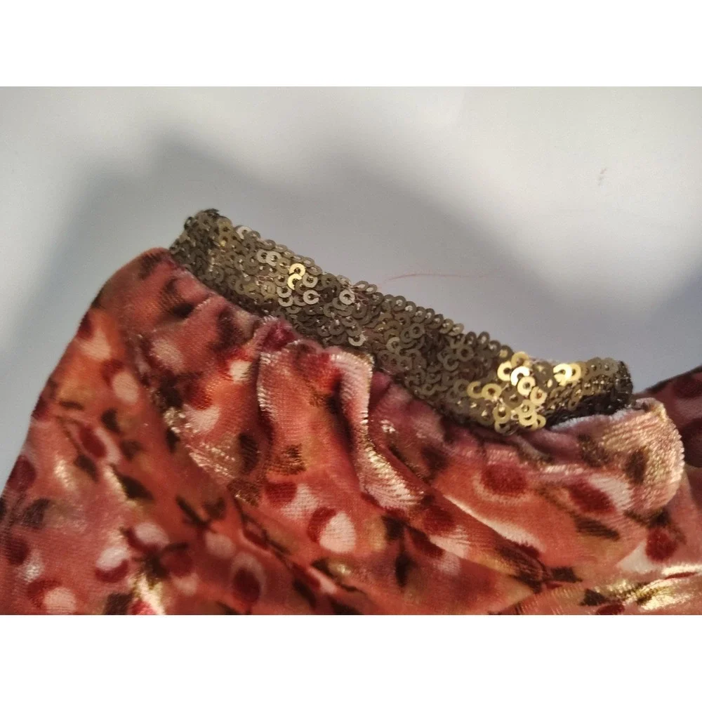 Mini Boden Girls Pink Floral Velvet‎ Sequin Dress Rose Gold Party Holiday 5-6Y